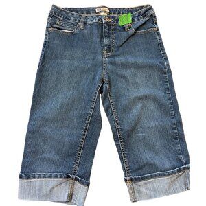 Faded Glory Womens Jean Long Shorts Size 4 Dark Denim Stretch Cotton Blend With